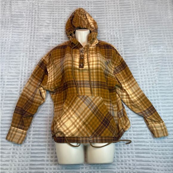 Urban Outfitters  Brown Fall Flannel Hoodie  Womens Size Small - Picture 1 of 9